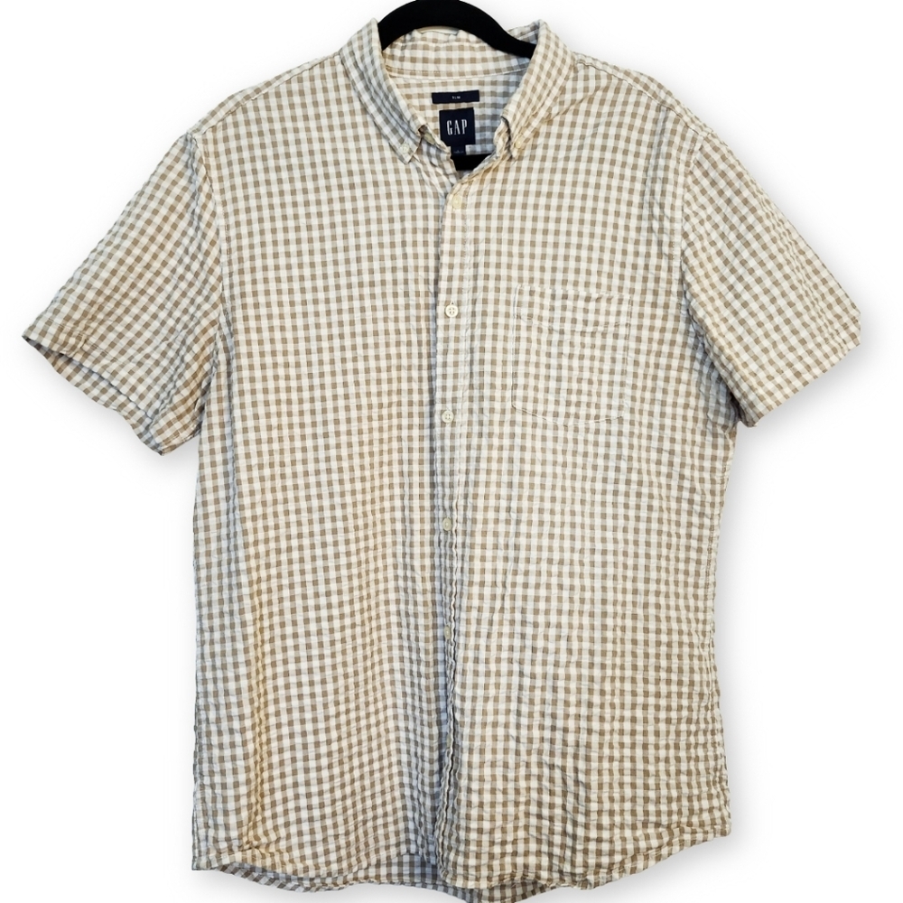 Gap Mens Large Seersucker Short Sleeve Shirt